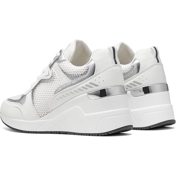 Cestfini Womens Size 9 White Lace Up Silver Accent Wedge Heel Sneaker Shoes - Picture 4 of 7